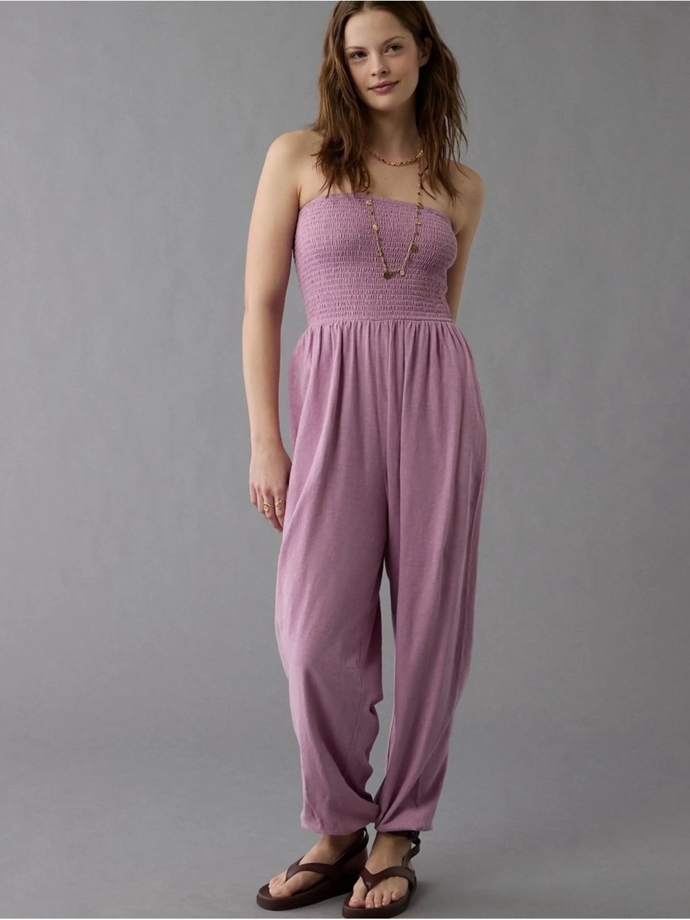 AE Sunchaser Knit Smocked Tube Jumpsuit